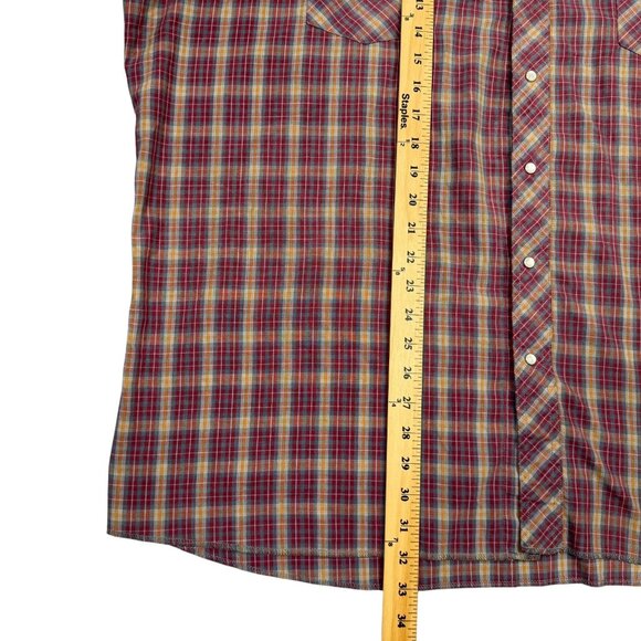Wrangler Pearl Snap Shirt Mens 3X Tall Plaid Red Short Sleeve Ranch Western 3XT - Picture 9 of 9
